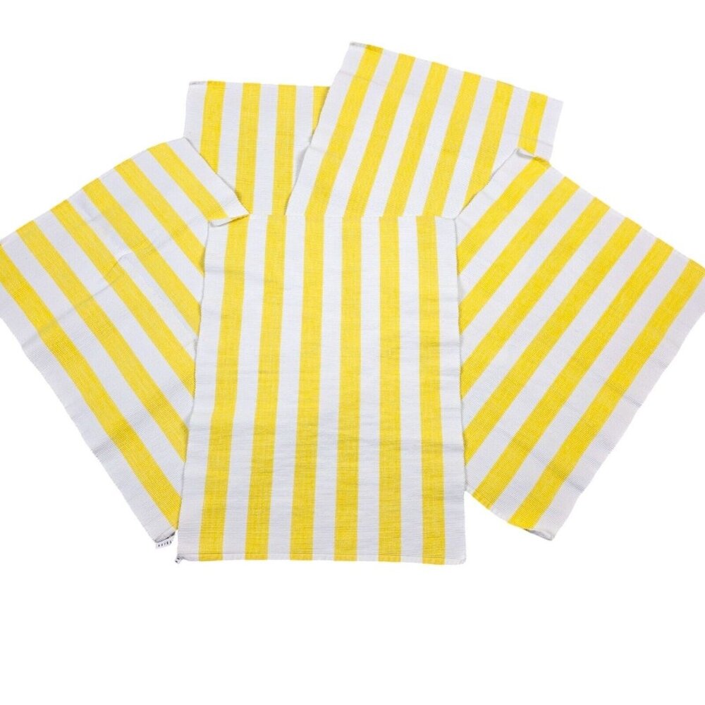 Pottery Barn Placemat Set Yellow White Striped Nautical Summer Beach House Table
